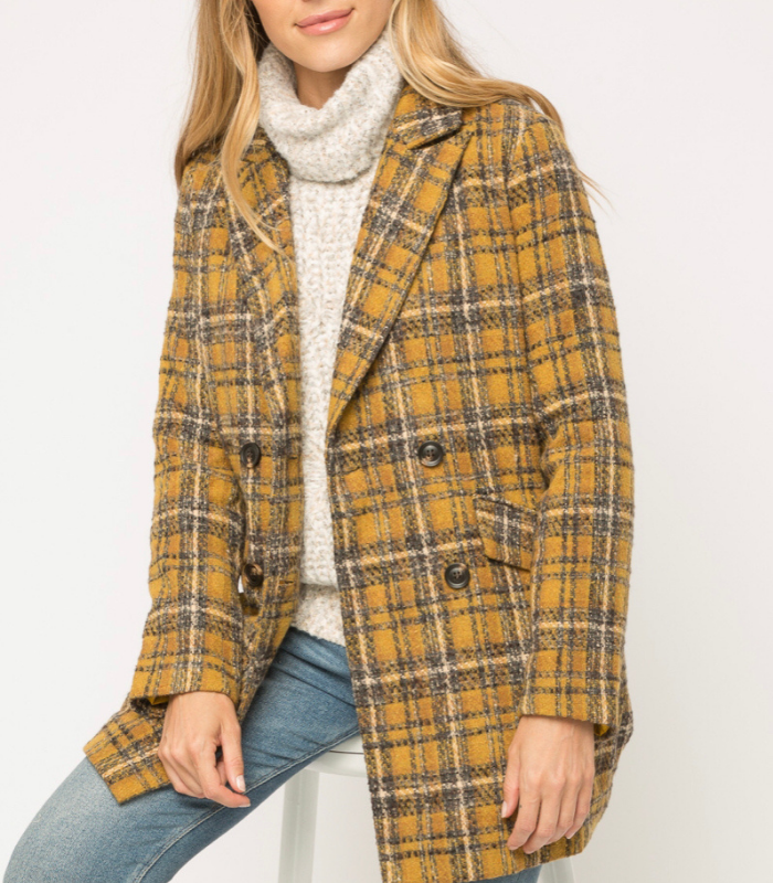 PLAID MUSTARD DOUBLE BREASTED JACKET