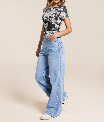 Habitual Gemma Wide Leg Studded Stretch Jean