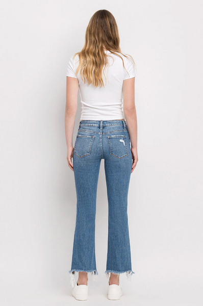 Flying Monkey Mid-Rise Destructed Hem Crop Bootcut Jeans