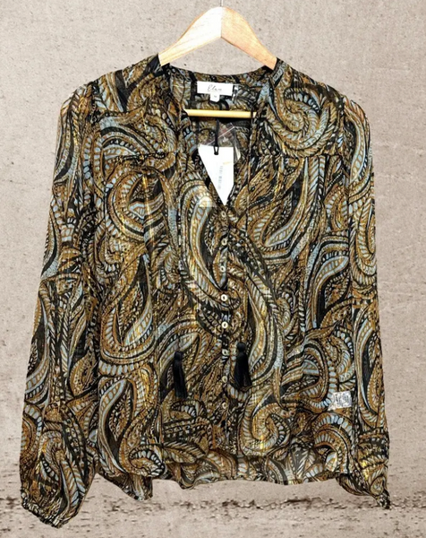 Elan Sheer Paisley Blouse with Metallic Gold