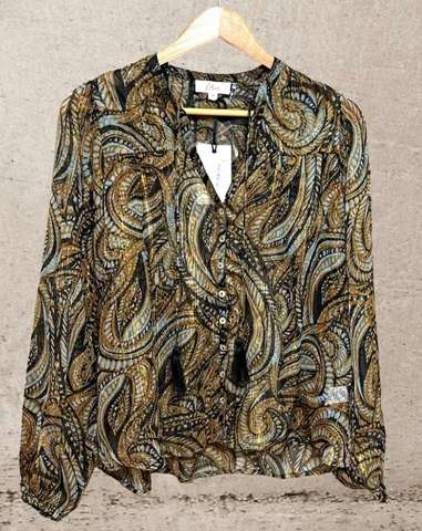 Elan Sheer Paisley Blouse with Metallic Gold