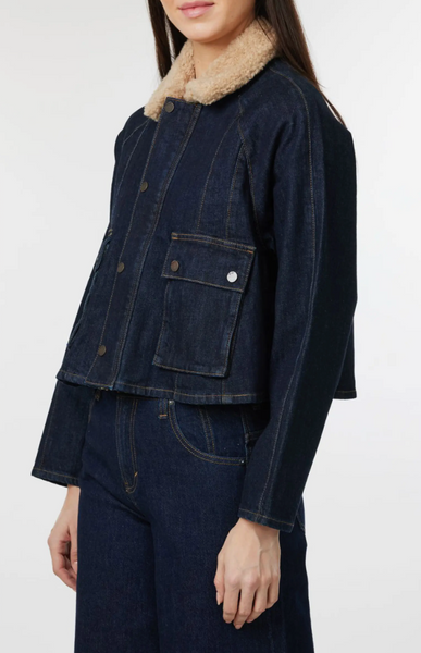 Habitual Faux Shearling Collar Crop Barn Jacket