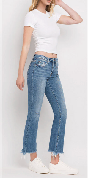 Flying Monkey Mid-Rise Destructed Hem Crop Bootcut Jeans