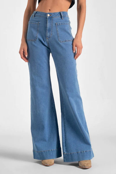 Elan Patch‑Pocket High‑Rise Wide‑Leg Jeans