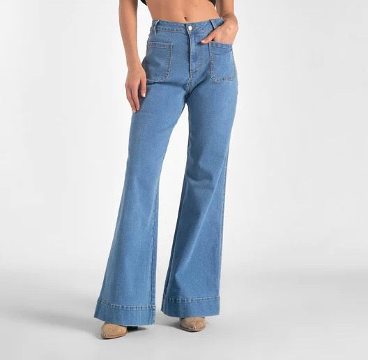 Elan Patch‑Pocket High‑Rise Wide‑Leg Jeans