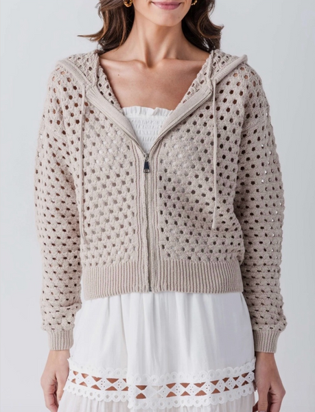 Elan Open-Knit Hooded Zip Sweater