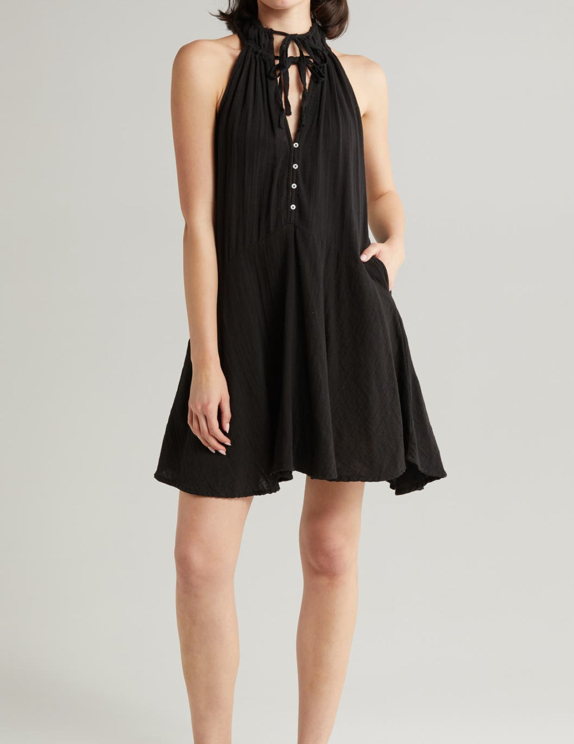 ELAN BUTTON FRONT COTTON COVER-UP MINIDRESS