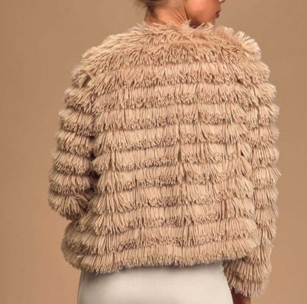 SAGE THE LABEL FAUX FUR FRINGE OPEN JACKET