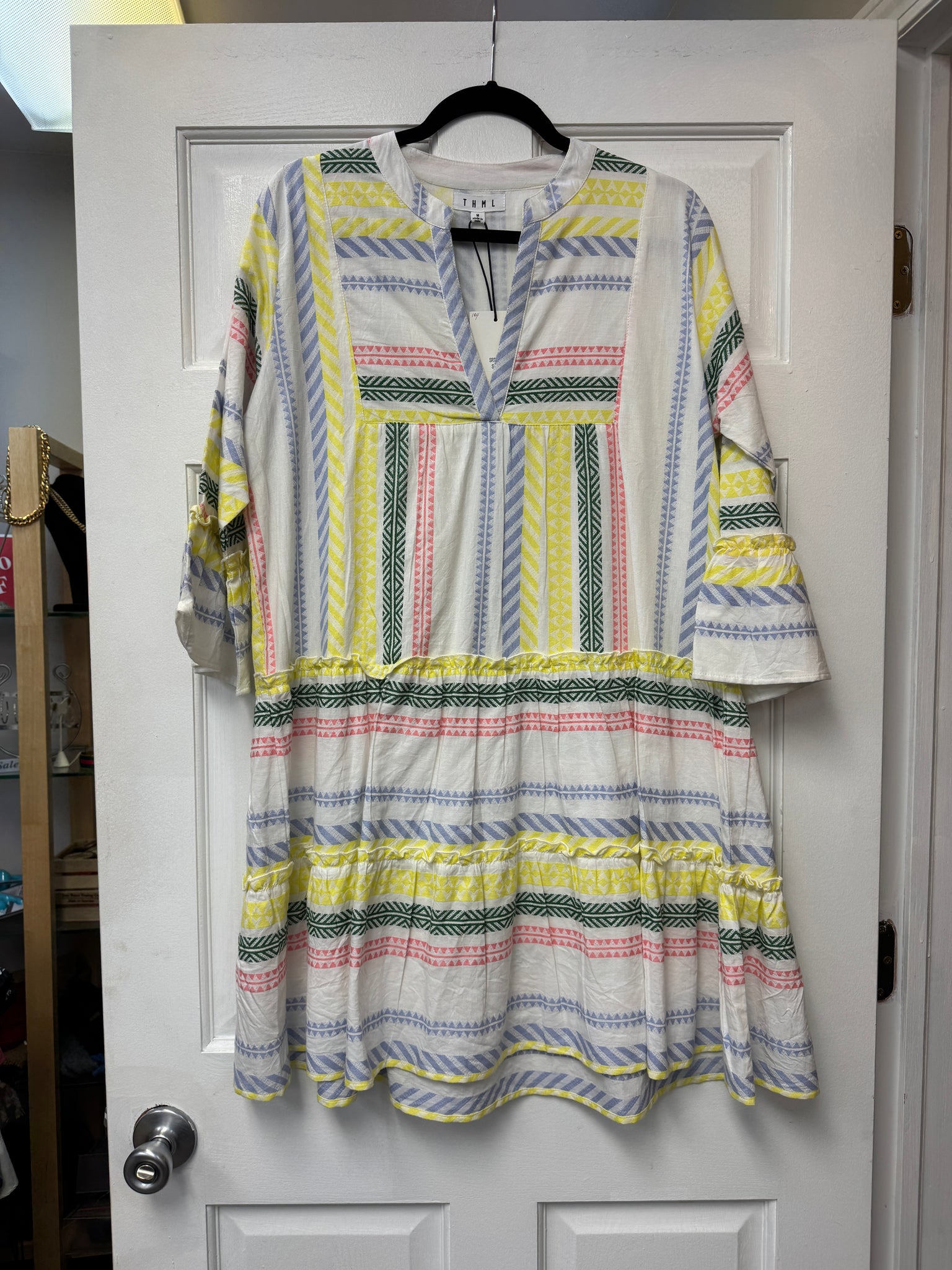 THML BELL SLEEVE PATTERN KNIT DRESS