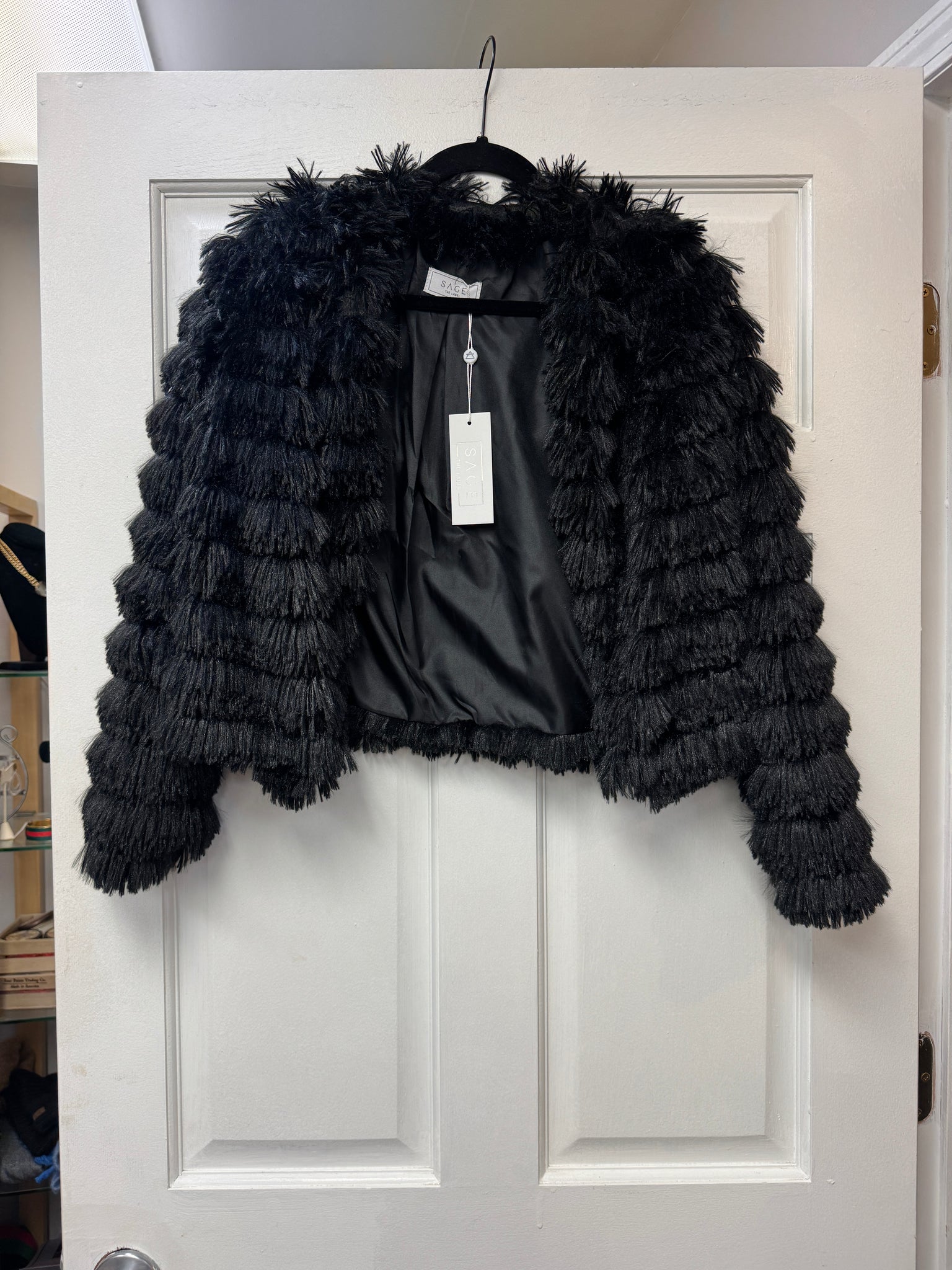 SAGE THE LABEL FAUX FUR FRINGE OPEN JACKET