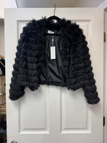 SAGE THE LABEL FAUX FUR FRINGE OPEN JACKET
