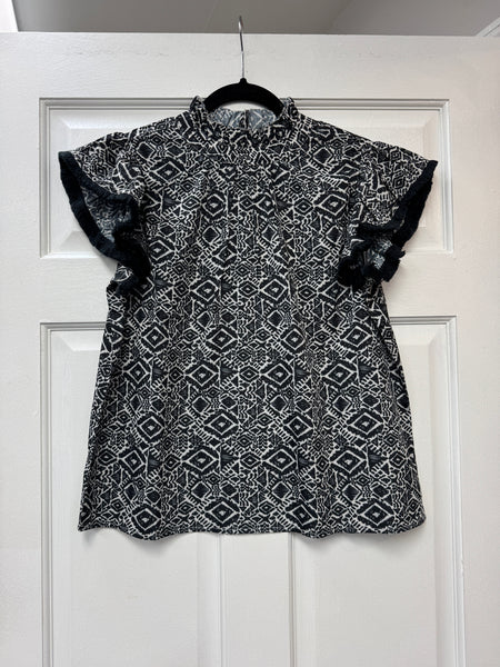 THML FRINGE SLEEVE HIGH NECK TOP