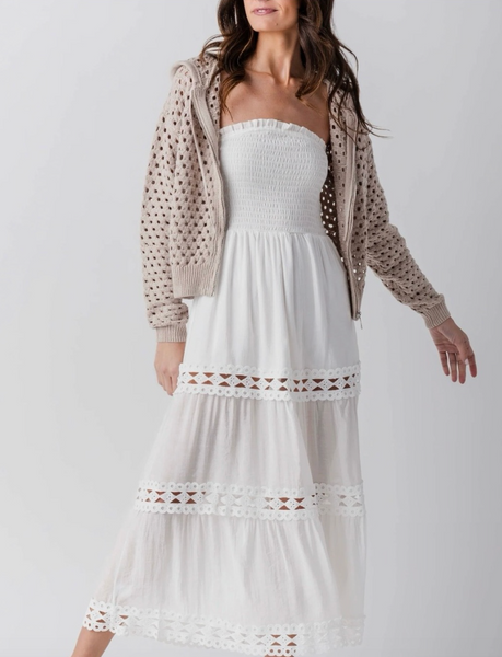 Elan Open-Knit Hooded Zip Sweater