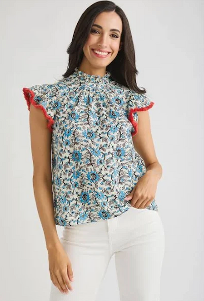 THML FRINGE SLEEVE HIGH NECK TOP